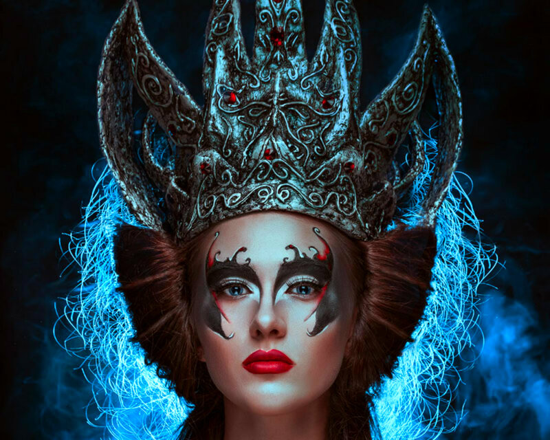 Woman with Crown and Makeup — Blue