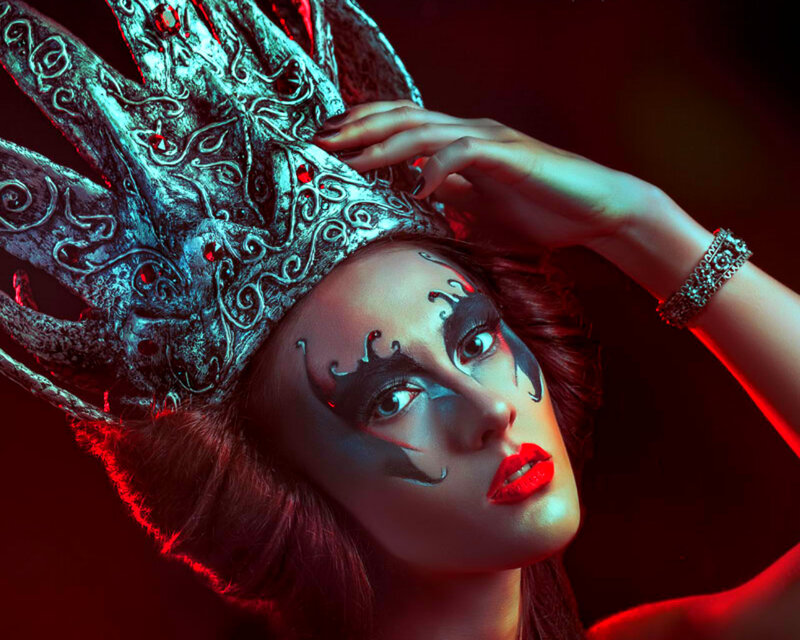 Woman with Crown and Makeup — Red