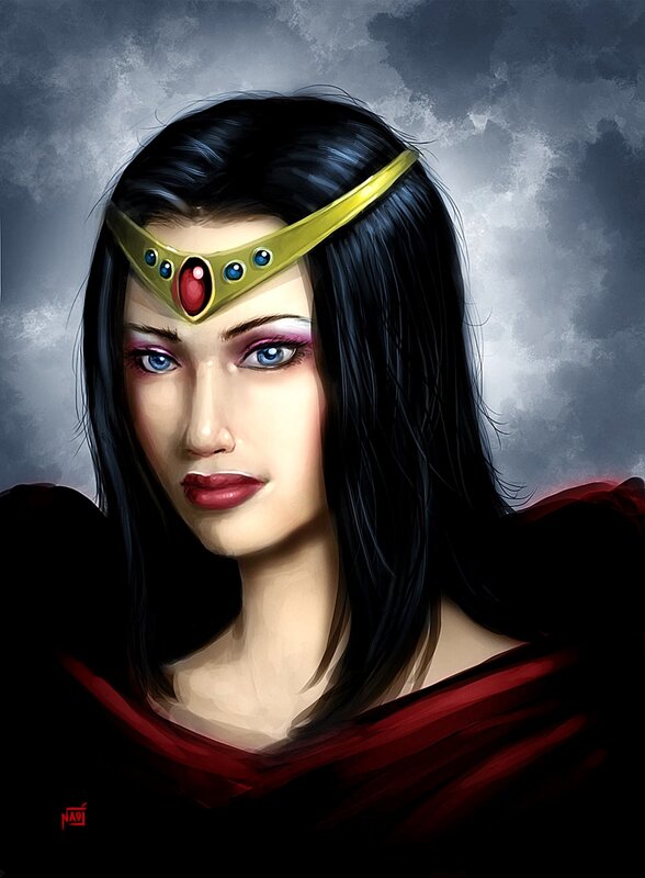 woman with crown and red cape