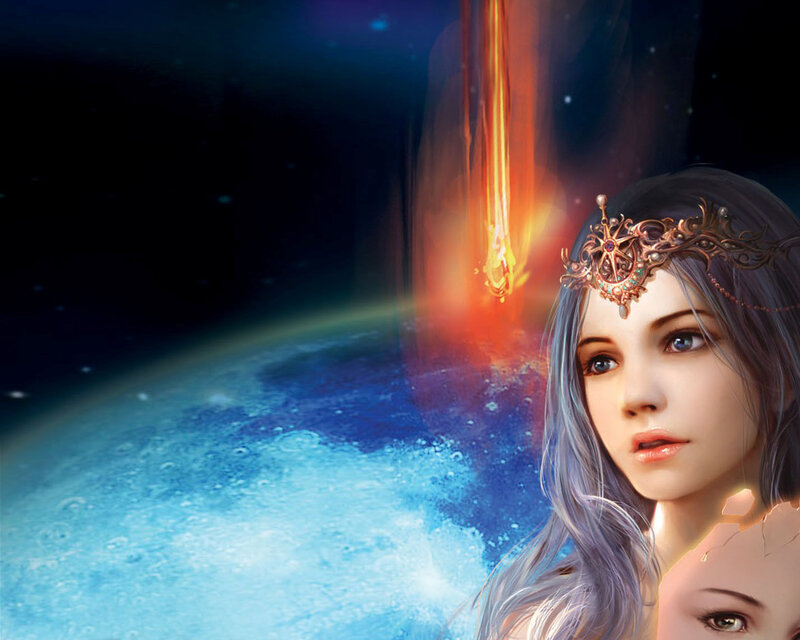 woman with crown on planet