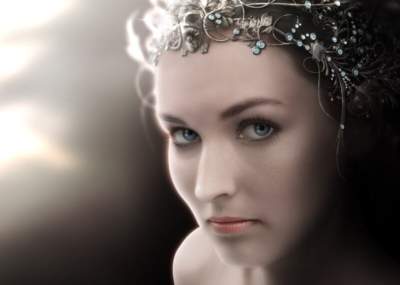 Woman with Crown — White, Dramatic, Digital Art
