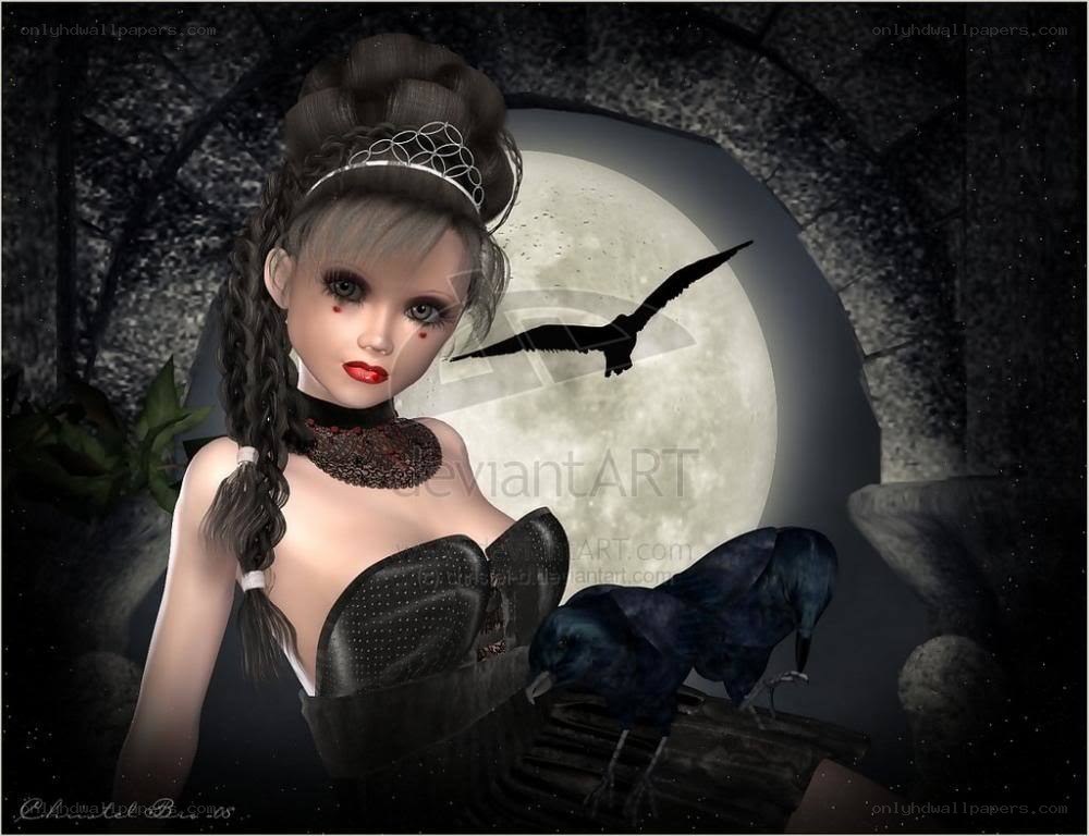 woman with crows and moon
