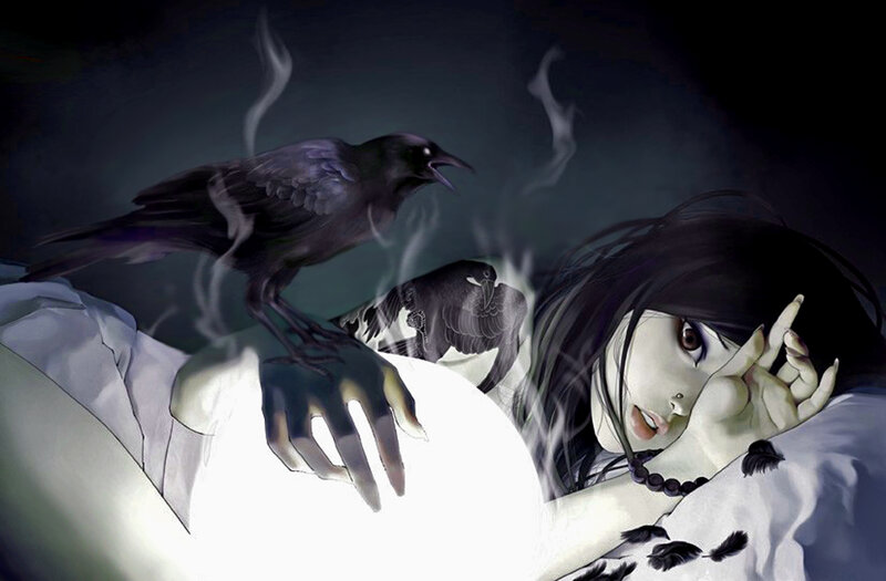 Woman with Crows — Black, Dark, Night