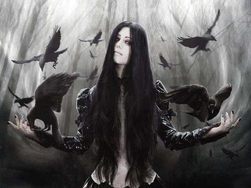 Woman with Crows — Black, Dramatic