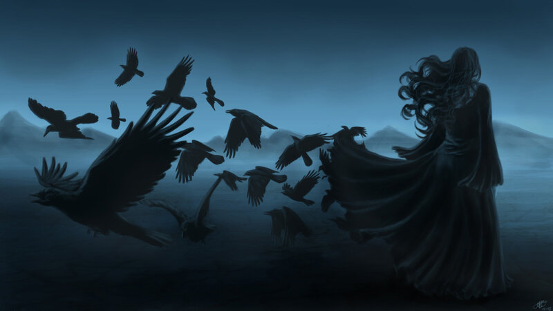 Woman with Crows — Blue