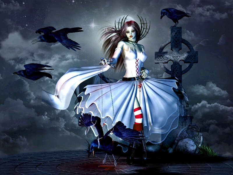 Woman with Crows — Gray