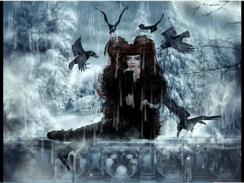 Woman with Crows in Winter