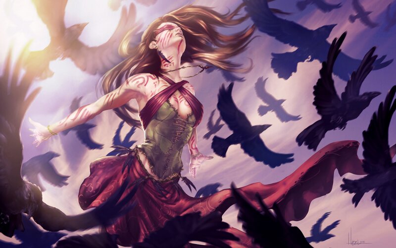 Woman with Crows — Purple, Dramatic