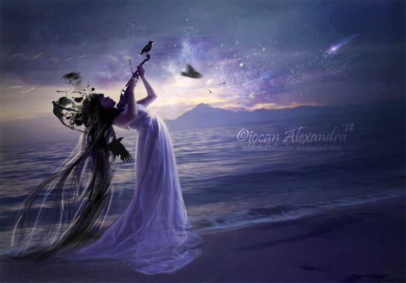 Woman with Crows — Purple
