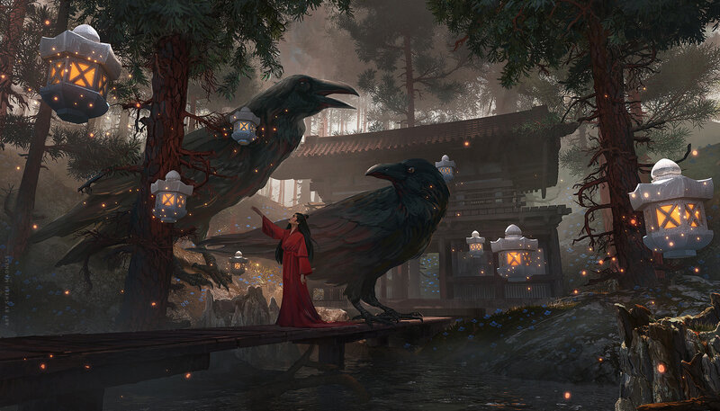 Woman with Crows — Red