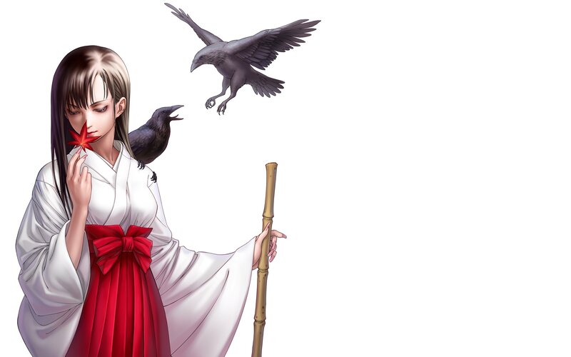 Woman with Crows — White