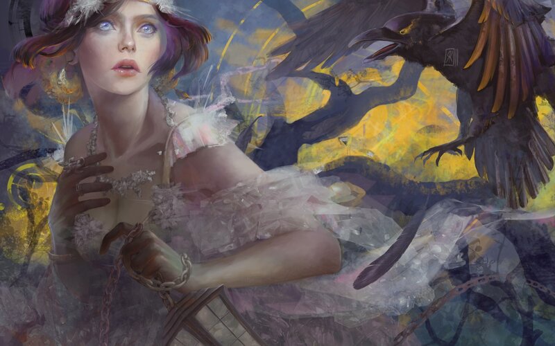 Woman with Crows — Yellow