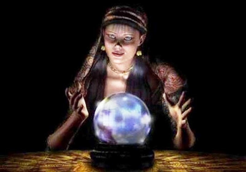 Woman with Crystal Ball — Black, Dramatic, Night