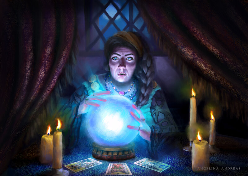 Woman with Crystal Ball — Blue, Dramatic