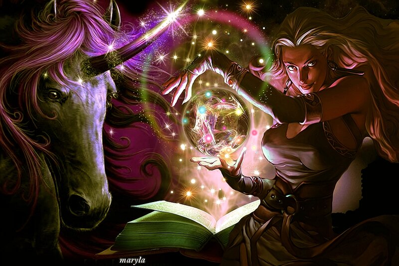 Woman with Crystal Ball — Purple, Dramatic, Night