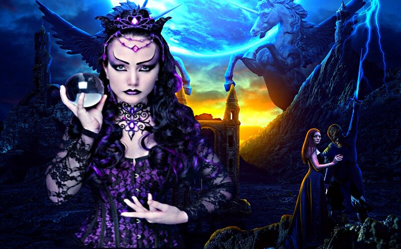 Woman with Crystal Ball — Purple, Dramatic, Sunset
