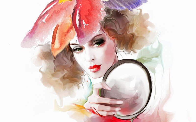 Woman with Crystal Ball — Red, Dramatic