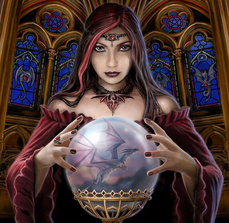 Woman with Crystal Ball — Red