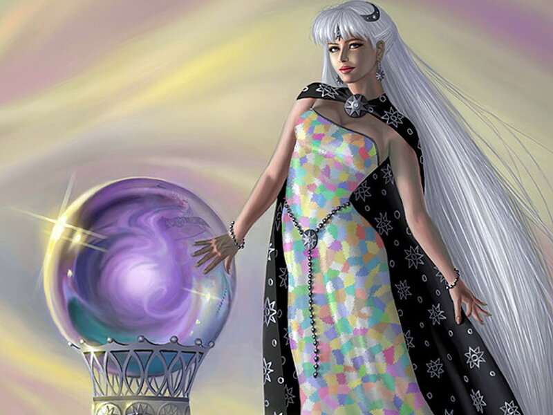 Woman with Crystal Ball — White