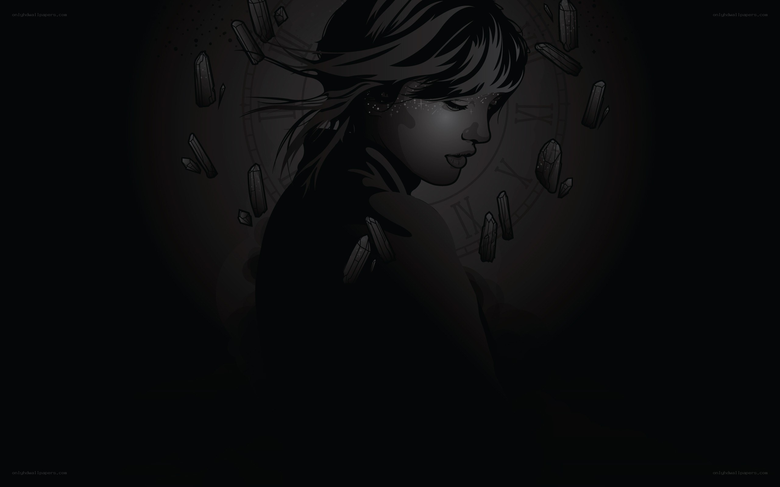 woman with crystals and clock