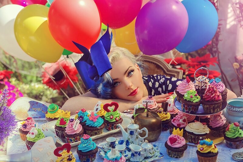 Woman with Cupcakes — Blue