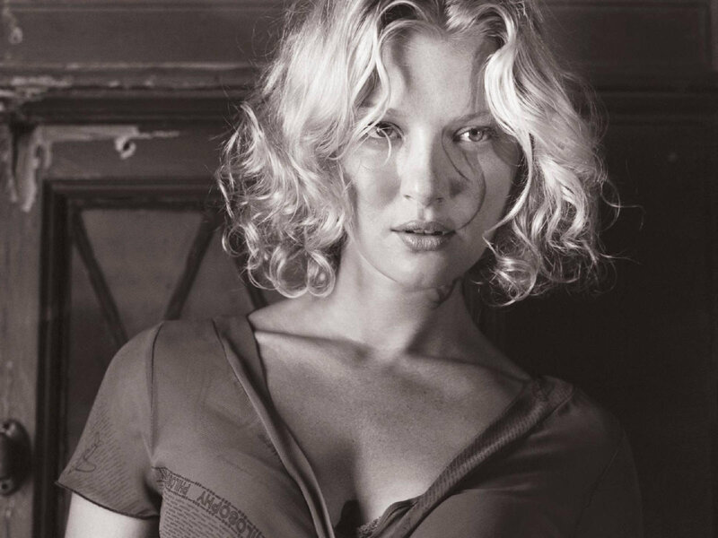 Woman with Curly Blonde Hair — Black, Dramatic, Photograph