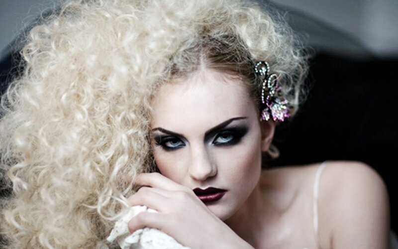 Woman with Curly Blonde Hair — Dramatic, Photograph, Makeup