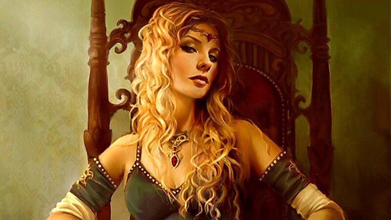 Woman with Curly Blonde Hair — Gold, Dramatic, Digital Art