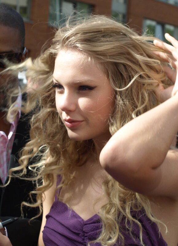 Woman with Curly Blonde Hair — Purple, Outdoor