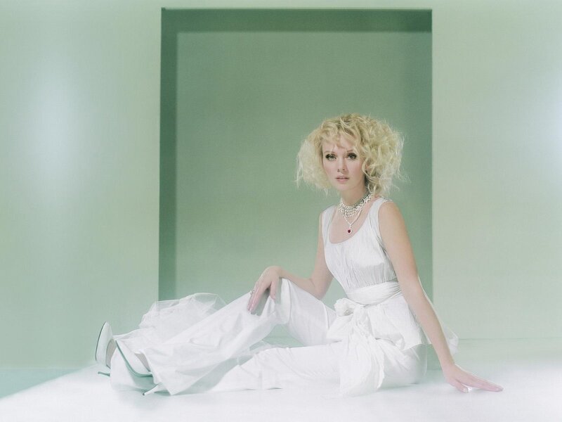 Woman with Curly Blonde Hair — White, Serene, Photograph, Dress