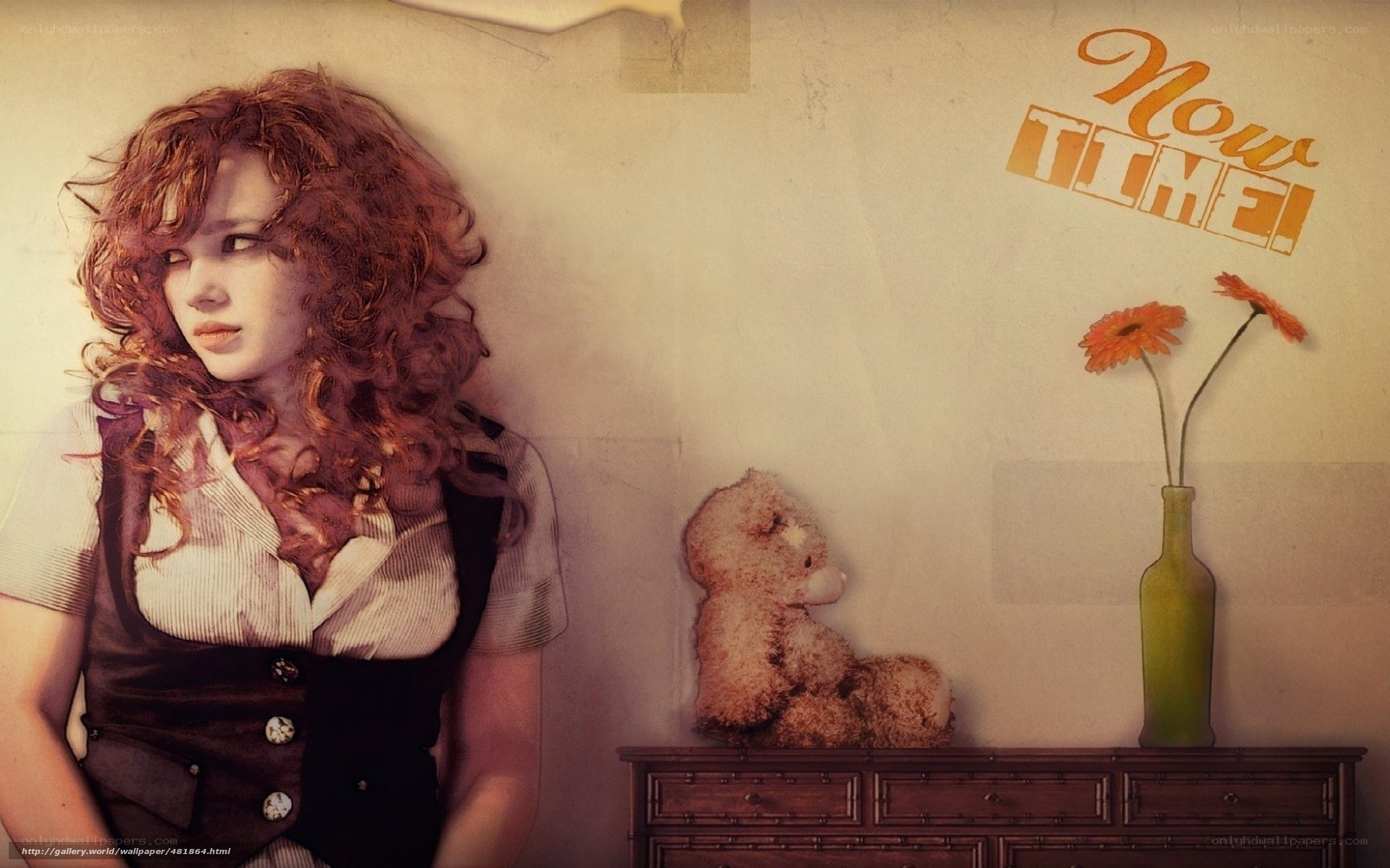 woman with curly hair and teddy bear