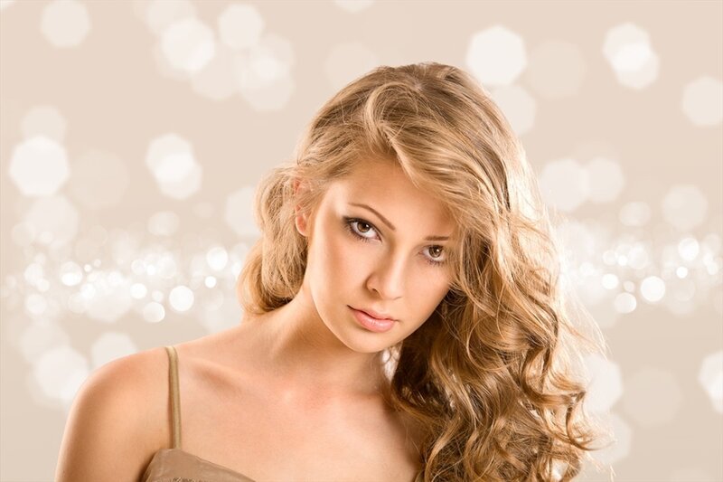 Woman with Curly Hair — Beige, Calm, Photograph, Curly Hair