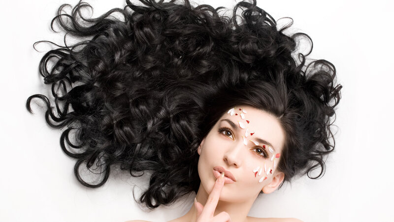 Woman with Curly Hair — Black, Calm, Photograph