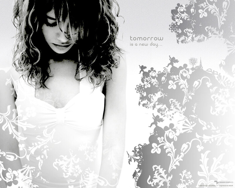 Woman with Curly Hair — Black, Contemplative, Illustration