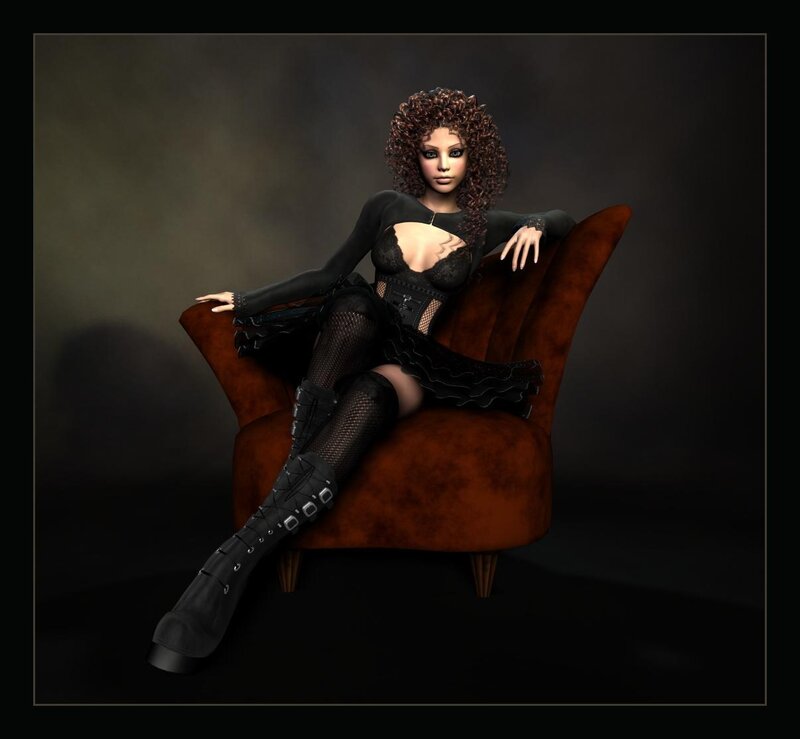 Woman with Curly Hair — Black, Dramatic, 3d Render