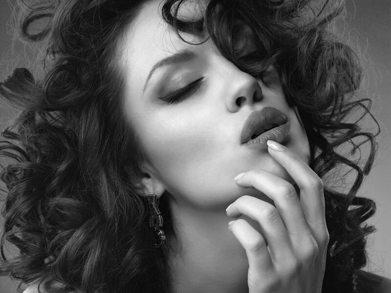 Woman with Curly Hair — Black, Dramatic, Photograph, Earring