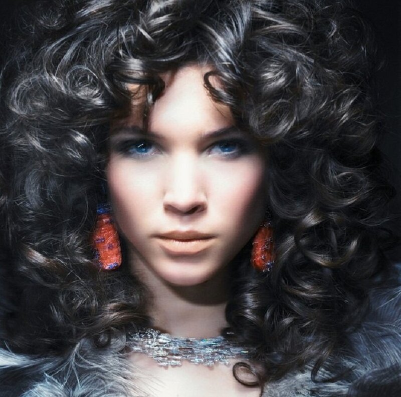 Woman with Curly Hair — Black, Dramatic, Photograph, Earrings