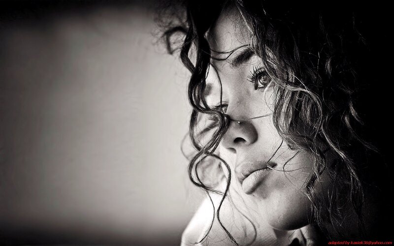 Woman with Curly Hair — Black, Dramatic, Photograph, Face