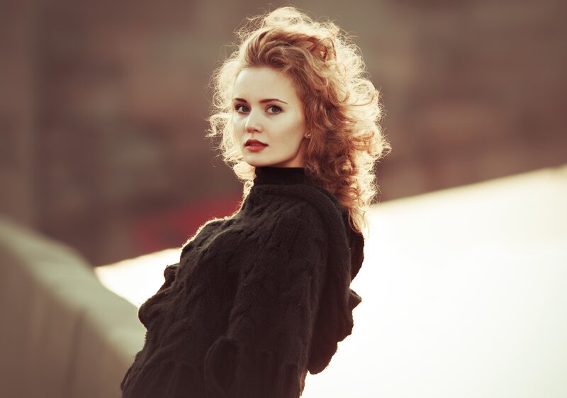 Woman with Curly Hair — Black, Dramatic, Sunset