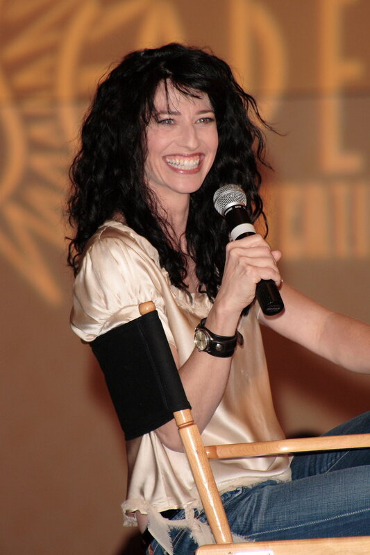 Woman with Curly Hair — Black, Happy, Photograph, Microphone