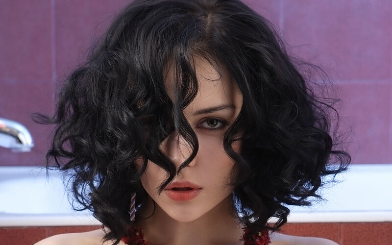 Woman with Curly Hair — Black, Neutral, Photograph, Bathtub