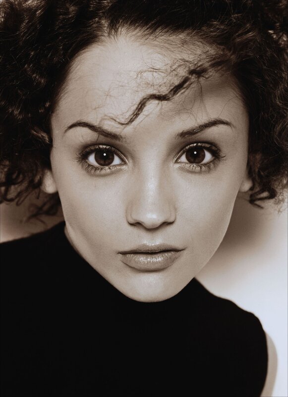 Woman with Curly Hair — Black, Neutral, Photograph, Curly Hair, Turtleneck, White