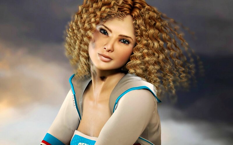 Woman with Curly Hair — Blonde, Dramatic, 3d Render