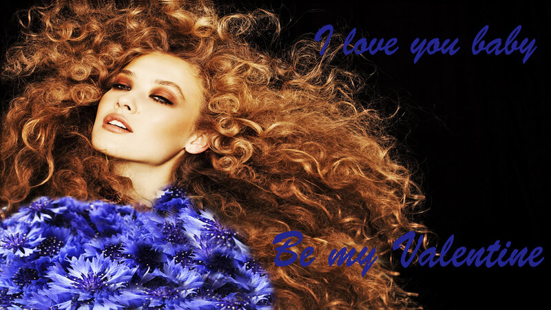 Woman with Curly Hair — Blue, Dramatic, Photograph, Flowers