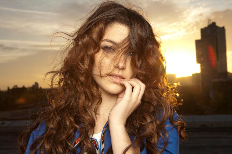 Woman with Curly Hair — Blue, Dramatic, Sunset
