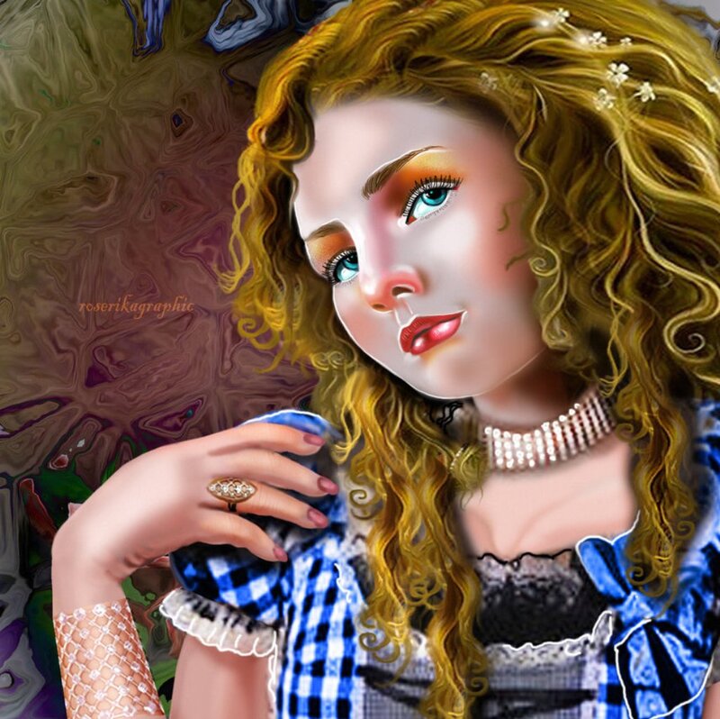 Woman with Curly Hair — Blue, Dreamy, Digital Art