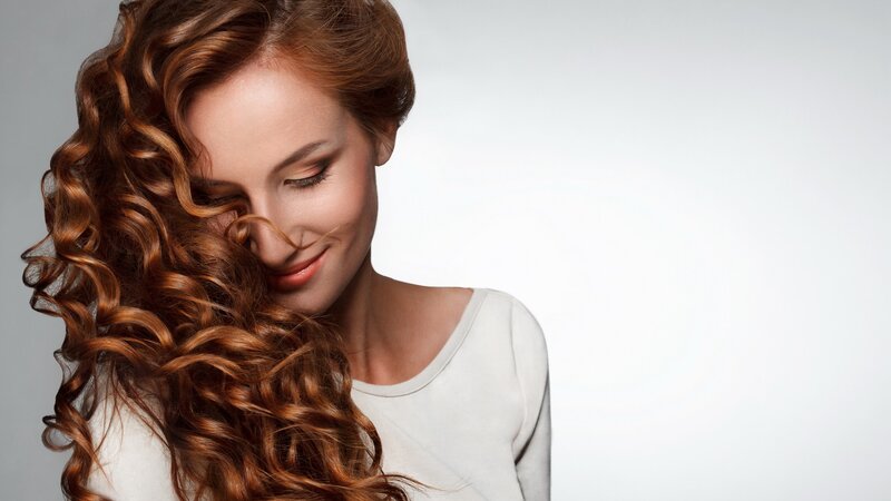 Woman with Curly Hair — Brown, Calm, Photograph, Smile, White Shirt