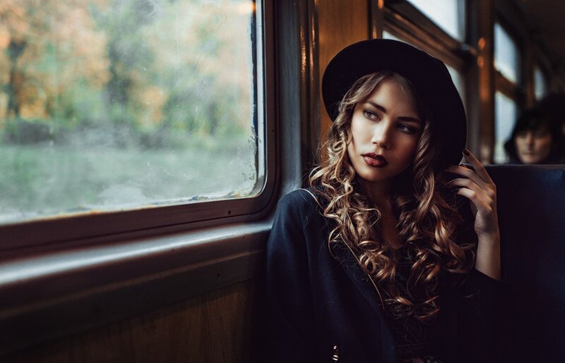 Woman with Curly Hair — Brown, Contemplative, Autumn