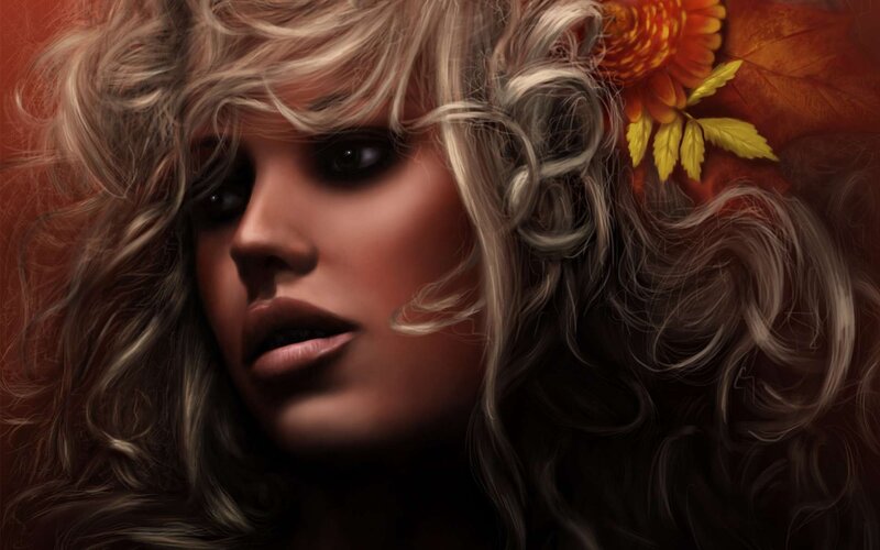 Woman with Curly Hair — Brown, Dramatic, Autumn, Digital Art
