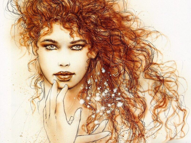 Woman with Curly Hair — Brown, Dramatic, Illustration, Hand